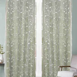 Aura 2 Pieces Green & White Floral Embroidered Velvet Door Curtains-17