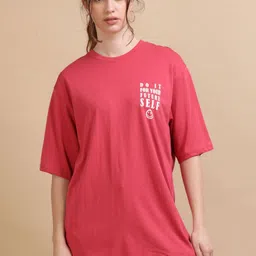 MORSE CODE Women Graphic Printed Round Neck Pure Cotton Oversized T-shirt-image-73