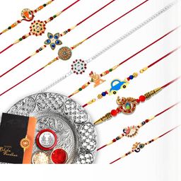 Rakhi Combo for Brother with Rakhi, Roli Chawal, Coin , pooja thali & Greeting Card-image-16