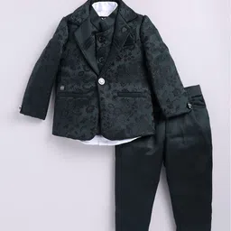 LITTLE COLLARS Boys Self Design Single Breasted Blazer and Waistcoat with Trousers-picture-46