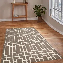 saraswatii global Lineation Brown & Beige Geometric Printed Tufted Woollen Carpet-64