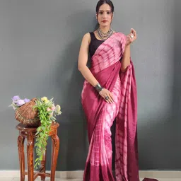 HERE&NOW Striped Satin Jamdani Saree-image-58