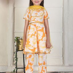 Cutiekins Girls Floral Printed Regular Gotta Patti Kurta with Palazzos & With Dupatta-picture-39