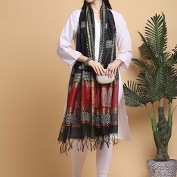 LOOM LEGACY Floral Printed Block Print Chanderi Dupatta image 4