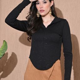BAESD Shirt Collar Asymmetric Hem Top-image-56