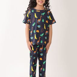 YK Girls Dinosaur Printed Pure Cotton Short Sleeve Night Suit-image-12