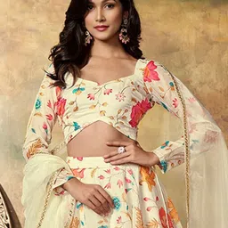 FABPIXEL Printed Sequinned Semi-Stitched Lehenga & Unstitched Blouse With Dupatta image 2