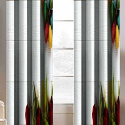 Aura White & Red Set of 2 Floral Long Door Curtain-54