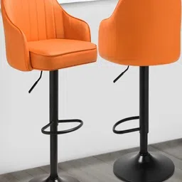DOE BUCK Set of 2 Matte Orange Adjustable Bar Chairs Faux Leather With Hydraulic Lift-picture-0