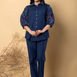 Readiprint Floral Embroidered Shirt Collar Puffed Sleeves Shirt With Trouser-picture-40