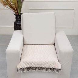 AAZEEM Cream-Coloured Solid Velvet 1 Piece Sofa Cover-15