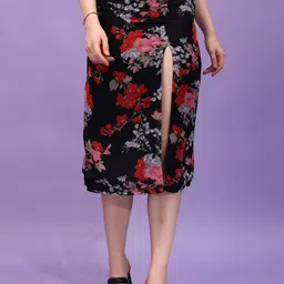 Cation Floral Printed Front Slit  Knee Length Skirt-6