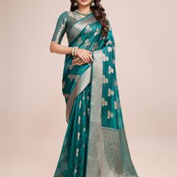 SHRIMAY Woven Design Zari Organza Banarasi Saree-image-45