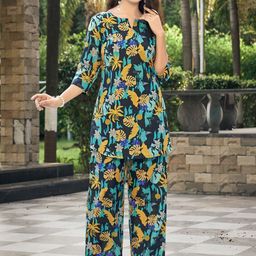 NAINVISH Printed Round Neck Three-Quarter Sleeves Top With Palazzo-image-46