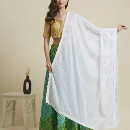 Dupatta Bazaar Floral Embroidered Sequinned Cotton Dupatta-image-49