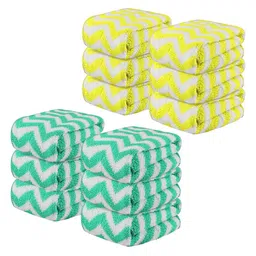 Kuber Industries 12-Pcs Yellow & Green Printed Pure Cotton 250 GSM Face Towels-79