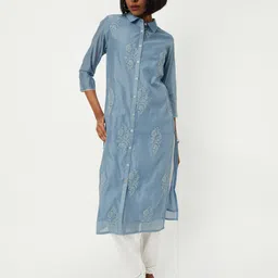 max Women Ethnic Motifs Embroidered Daily Straight Chanderi Cotton Kurta-40