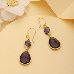 SARAF TRENDZ Gold-Plated American Diamond Studded Teardrop Shaped Drop Earrings-image-93