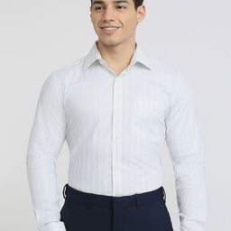 Raymond Striped Pure CottonCutaway Collar Formal Shirt-image-49