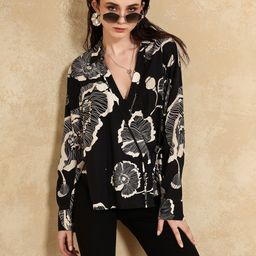 Kazo Dominika Women Floral Printed Shirt Collar Wrap Top-image-15