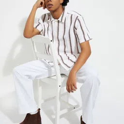 max Men Spread Collar Vertical Striped Cotton Casual Shirt-image-65