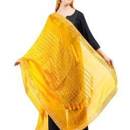Way2Like Striped Gotta Patti Tasselled Detail Silk Wrap Shawl Scarf Hijab Dupatta-picture-15
