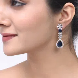 Silvermerc Designs Silver-Plated American Diamond Studded Drop Earrings-image-38