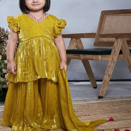 Vivedkids Girls Embroidered Regular Kurti with Sharara & With Dupatta-picture-30
