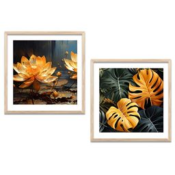 Kotart Brown & Gold Toned 2 Pieces Floral Printed Wooden Wall Arts-picture-14