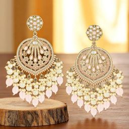 OOMPH Kundan Stones Studded & Beaded Contemporary Drop Earrings-55