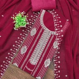HERE&NOW Embroidered Silk Chiffon Unstitched Dress Material-image-54