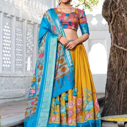 JULEE Floral Printed Ready to Wear Art Silk Lehenga & Unstitched Blouse With Dupatta-picture-1