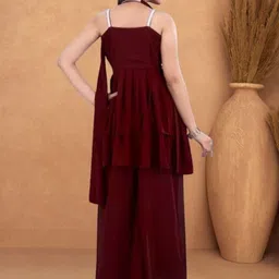 PARROT CREATION Embroidered A-Line Sequinned Georgette Kurti With Sharara And Dupatta image 3