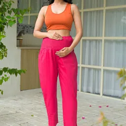 Aujjessa Women Relaxed Straight Leg Mom Fit High-Rise Easy Wash Maternity Trousers-image-67