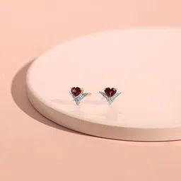 Mia by Tanishq Gold Pink Garnet & Diamond Radiant Heart Stud Earrings-14
