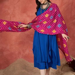 InWeave Pleated V-Neck A-Line Kurta With Palazzos & Dupatta-image-55