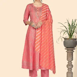 GULMEHAK Women Ethnic Motifs Printed Cotton A-Line Kurta with Trouser & Dupatta-picture-9