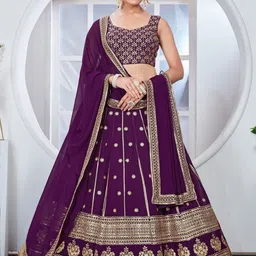 ODETTE Embroidered Thread Work Semi-Stitched Lehenga & Unstitched Blouse With Dupatta-2