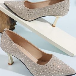 Denill Women Pointed Toe Sequinned Kitten Heels-image-24