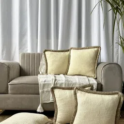 EXPORT HOUSE Cream 5 Pieces Solid Cotton Square Cushion Covers-41