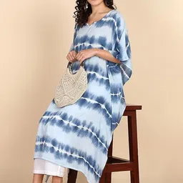 Maaesa Women Tie & Dyed Round Neck Extended Sleeves Kaftan Kurta-26