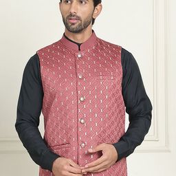 Anouk Embroidered Woven Mandarin Collar Neck Nehru Jacket-43