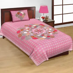 Salgia Pink 144 TC Single Bedsheet with 1 Pillow Covers-picture-9