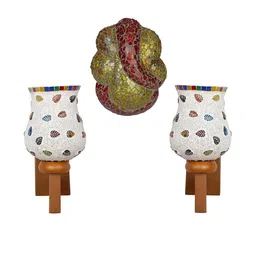 Somil Indore Mosaic Decorative Lamp Combo of Matching Wall Lamp & Blessing God Ganesh Wall Lamp, Multi Compatible with LED, Size: 14.5 X 14.5 X 28 Cm, Pack of 3.-image-27
