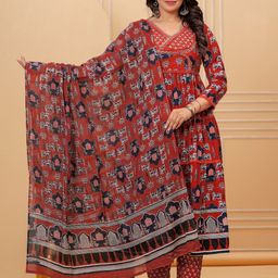 UNISETS Women Ethnic Motifs Printed Angrakha Kurta with Pyjamas & With Dupatta-image-21