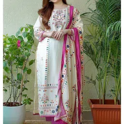 Moda Rapido Women Floral Embroidered Regular Sequinned Kurti with Pyjamas & With Dupatta-19