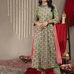 all about you Floral Printed Gotta Patti Pure Cotton A-Line Kurta With Trousers & Dupatta-picture-17