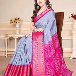 SUPERLAXMI Ethnic Motifs Zari Block Print Saree image 4