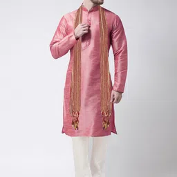 SG LEMAN Mandarin Collar Dupion Silk Straight Kurta With Pyjamas And Dupatta-image-48