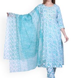 WOOL 4U Women Floral Printed Regular Kurta with Trousers & With Dupatta-image-42